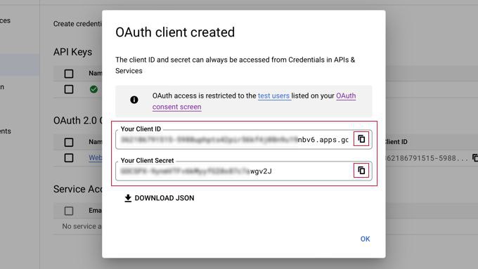 کپی کردن Client ID و Client Secret