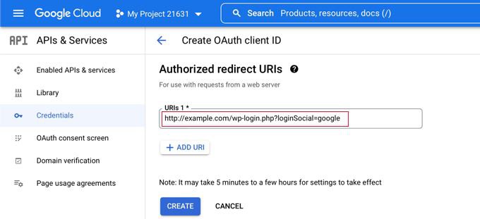 افزودن Authorized redirect URIs