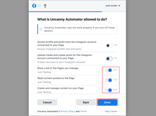 اتصال صفحه فیس بوک خود به افزونه Uncanny Automator وردپرس