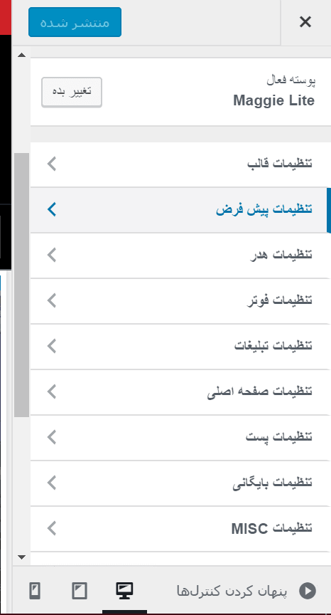 theme setting- پوسته وردپرس Maggie Lite