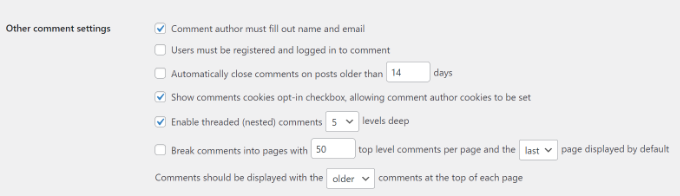 دیگر تنظیمات دیدگاه ها یا other comment settings