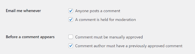 بخش Before a comment appears settings