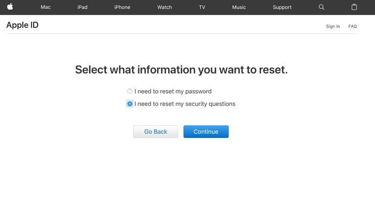 گزینه I need to reset my security questions را انتخاب کرده و Continue را بزنید