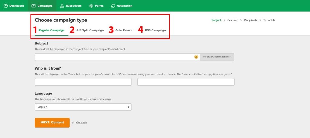 types of campaigns in mailerlite
