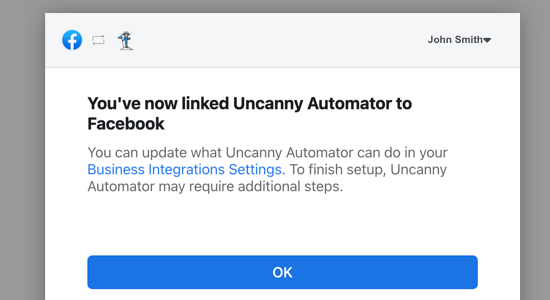 اتصال صفحه فیس بوک خود به افزونه Uncanny Automator وردپرس