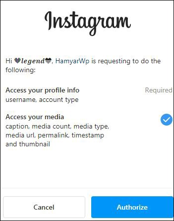 Authorize in instagram-افزونه اینستاگرام برای وردپرس