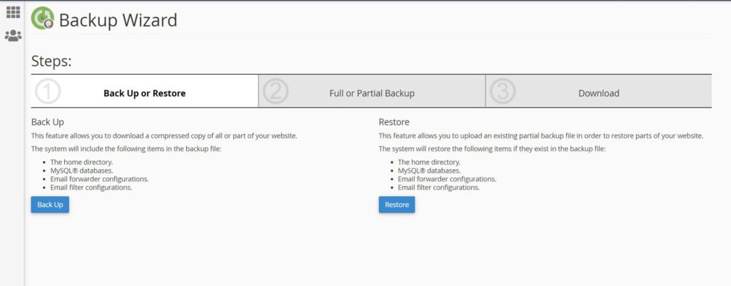 Backup Wizard in cpanel-بکاپ کامل از سایت وردپرس