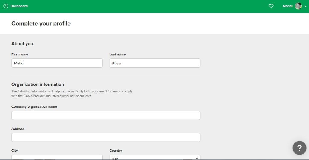 Complete your profile in mailerlite-عضویت در میلرلایت