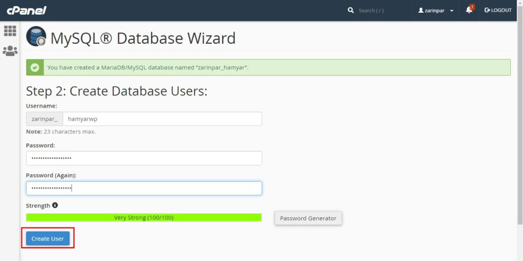 Create User for database