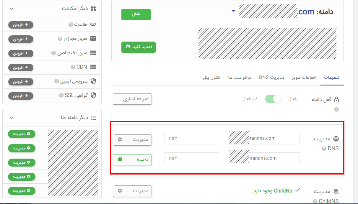 بخش مدیریت دامنه