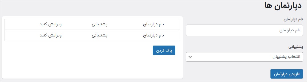 دپارتمان در افزونه پشتیبانی نیر وب
