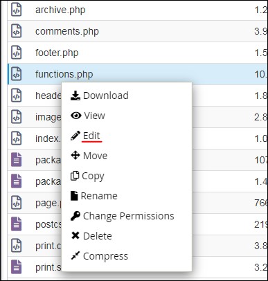 ویرایش فایل functions.php