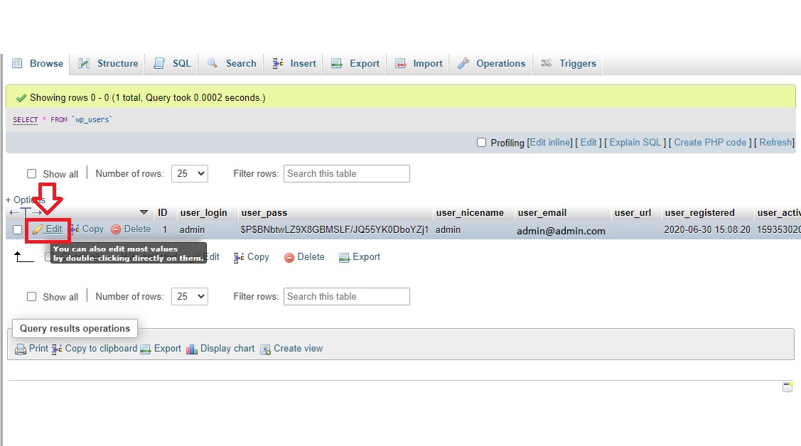 Edite user in database