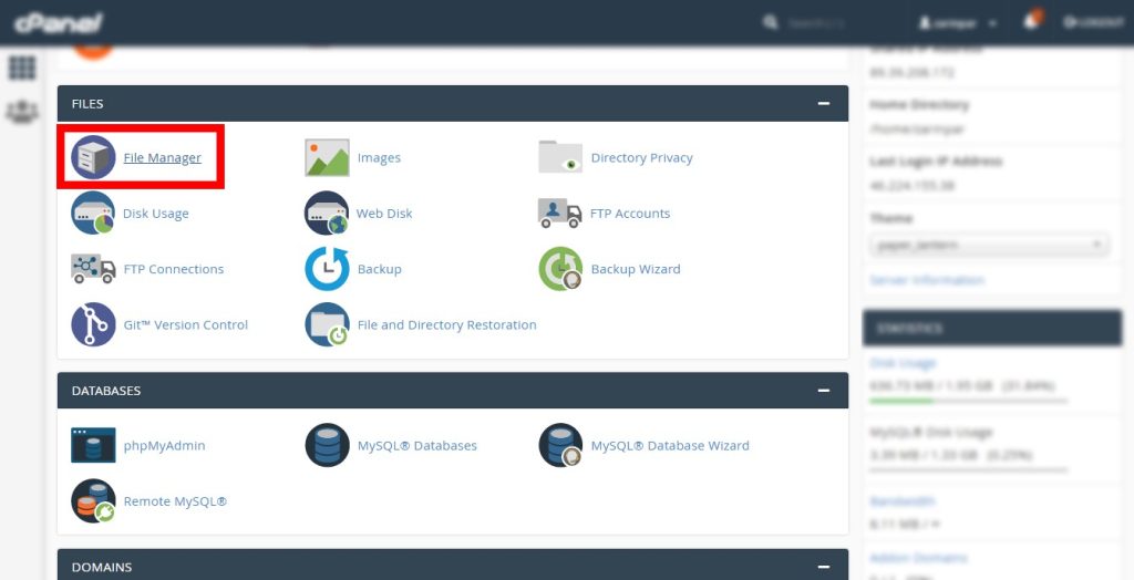 File Manager in cpanel-بکاپ کامل از سایت وردپرس