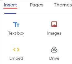 سربرگ Insert در Google site