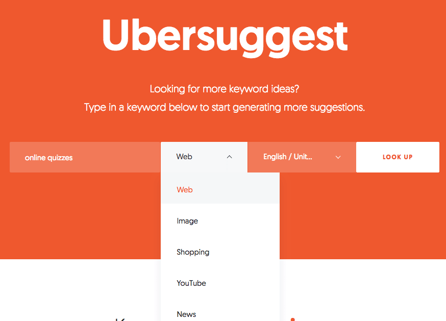 Ubersuggest- یافتن کلمات کلیدی