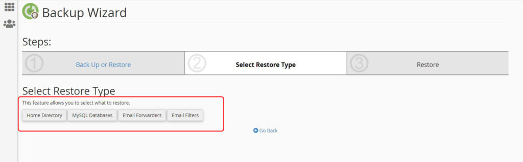 cPanel -restore Backup Wizard