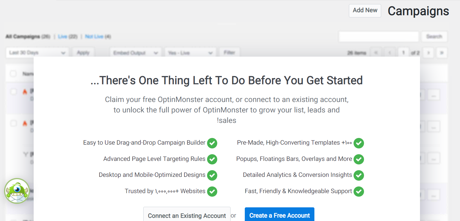 بخش Campaigns افزونه OptinMonster