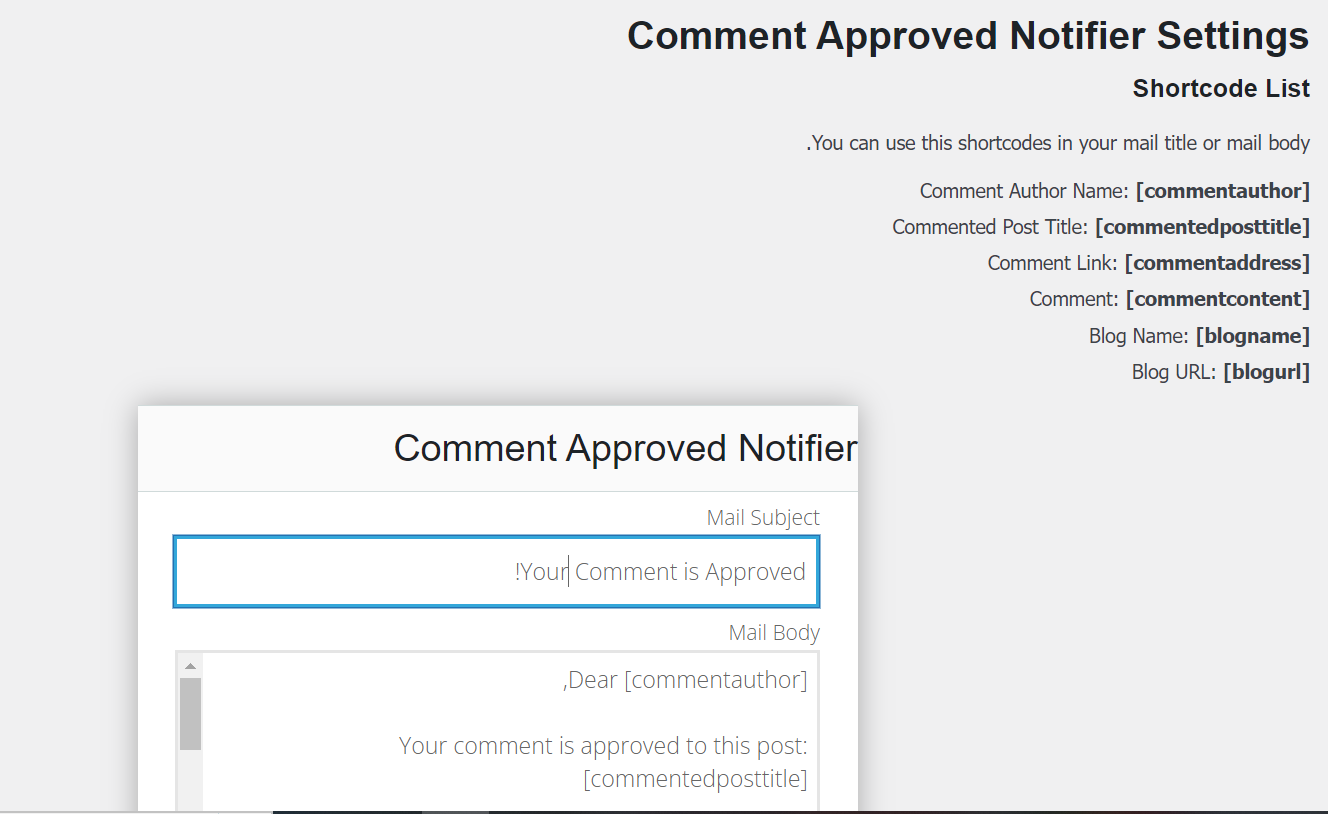 تنظیمات افزونه Comment Approved Notifier