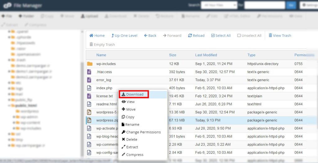 download final backup file-بکاپ کامل از سایت وردپرس