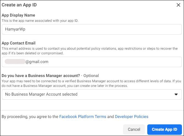 fill Create App ID filds-fill Create App ID filds