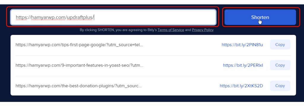 get Shorten linle in bitly