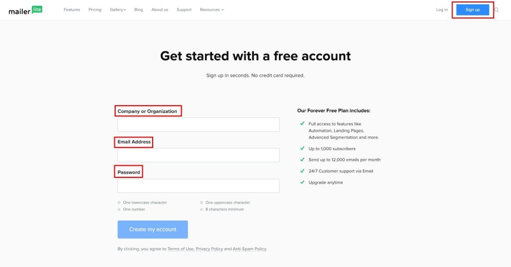 membership form in mailerlite-عضویت در میلرلایت