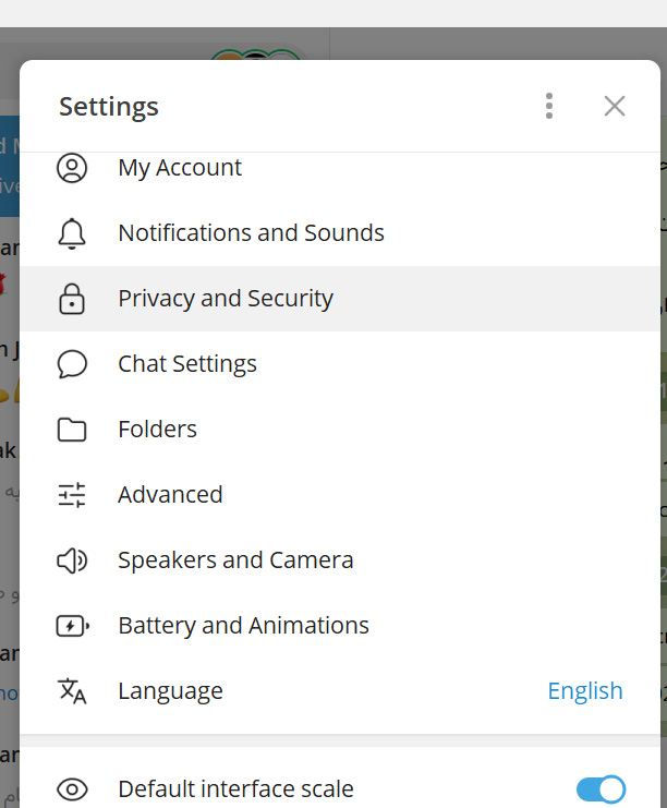 تنظیمات Privacy and Security تلگرام