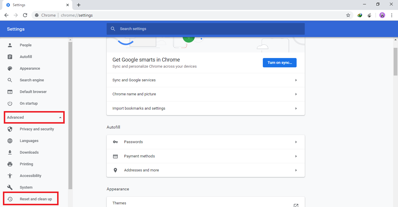 reset setting- تنظیمات مربوط به بازیابی 