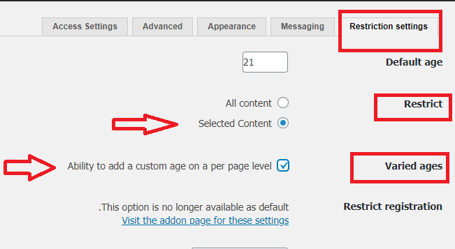 restriction setting- تنظیمات مربوط به افزونه