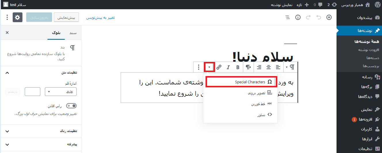 special characters- کاراکترهای خاص