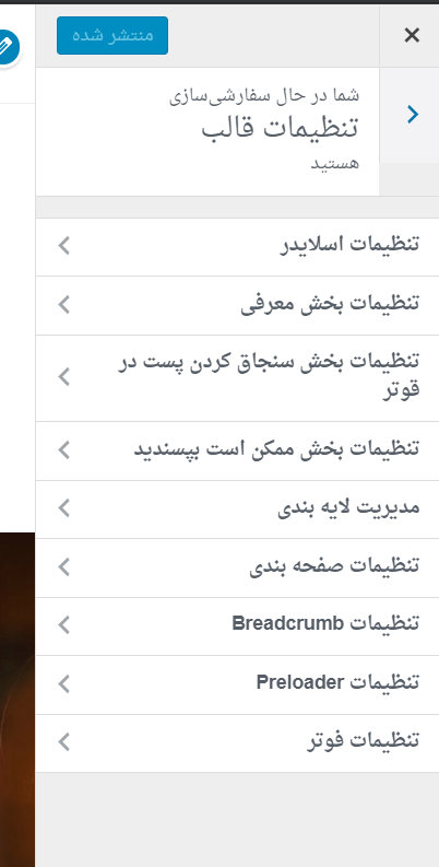 theme settings- قالب وردپرس Knight